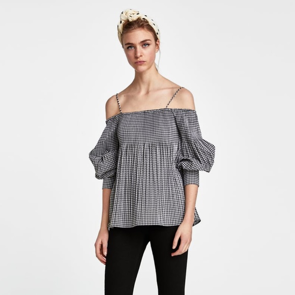 ZARA Checked pleated top - Picture 1 of 4